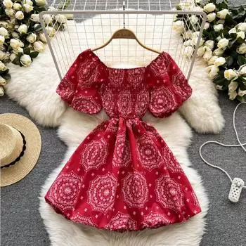 RUGOD Лето новое сексуальное платье в Гонконге с французским нишевым принтом в стиле ретро на талии