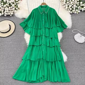 RUGOD, милое новое летнее супер фея, корейское модное женское платье, свободное шифоновое платье с лацканами, повседневное элегантное женское платье, Vestidos