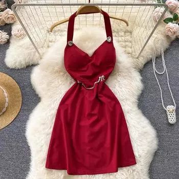 RUGOD модное сексуальное облегающее платье с v-образным вырезом, бретелькой на шее и цепочкой, лето 2022, новый стиль, платье-жилет с топом-топом