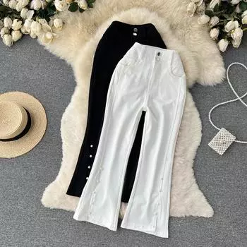 RUGOD модные универсальные повседневные брюки с высокой талией, женские летние новые тонкие прямые брюки с микро-клеш, драпированные брюки с разрезом и девятью точками