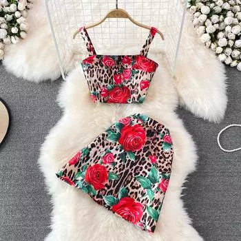 RUGOD модный костюм женский сексуальный топ-труба камзол из двух частей с высокой талией тонкая юбка с леопардовым принтом 2022 лето