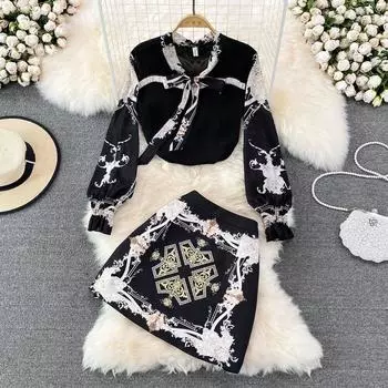 RUGOD модный костюм женский темперамент знаменитости Ol Professional лук шифоновая рубашка комплект из двух предметов юбка с высокой талией и бедрами весна