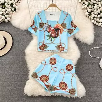 RUGOD модный повседневный костюм женский знаменитостей темперамент квадратный вырез короткий тонкий топ комплект из двух предметов Высокая талия широкие шорты летние