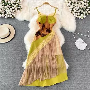 RUGOD Морской праздничный стиль пляжное платье модное сексуальное кружевное шитье тонкое утягивающее платье с открытой спиной на подтяжках летнее платье