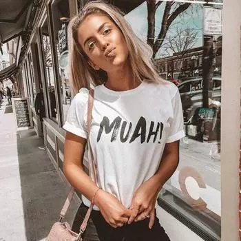 RUGOD MUAH Хлопковая рубашка с буквенным принтом, женская белая блузка с закатанными рукавами, повседневные топы в стиле Харадзюку S белый