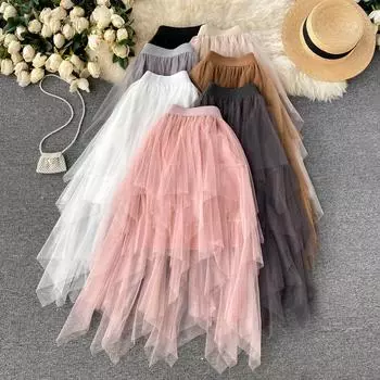 RUGOD Необычная сетчатая юбка трапециевидной формы с высокой талией, весна-лето 2022, новая корейская юбка-тортик, пышная модная юбка