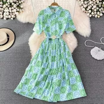 RUGOD нежное женское плиссированное платье трапециевидной формы с лацканами на талии, элегантное темпераментное длинное свободное платье