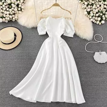 RUGOD Нежный стиль во французском стиле ретро в стиле Хепберн, длинное платье с большими качелями, летнее темпераментное платье с закрытой талией и тонкими рукавами-пузырьками на подтяжках