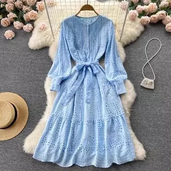 RUGOD Нежный ветер Сладкое платье феи с цветочным принтом 2022 Весна Новая мода Маленькое свежее темпераментное большое распашное платье Модное One Size бежевый