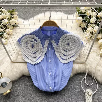 RUGOD, новинка лета, милая плиссированная свободная универсальная рубашка без рукавов с трехмерным воротником-стойкой и большим цветком