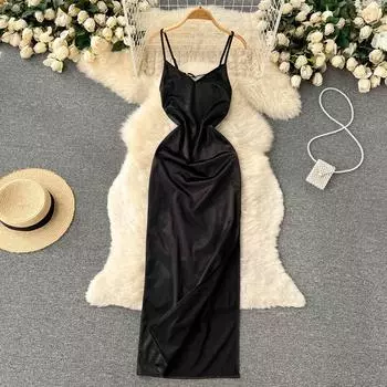 RUGOD Новое летнее платье в стиле Хепберн, маленькое черное платье, сказочное платье без бретелек без бретелек, женское платье средней длины с разрезом и высокой талией