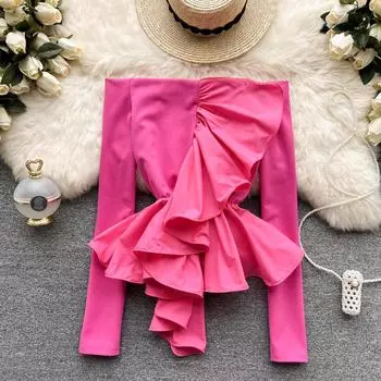 RUGOD Новые маленькие рубашки в европейском и американском стиле на одно плечо, весенний дизайн 2022, чувство иностранного стиля, супер фея, иностранный стиль с рюшами