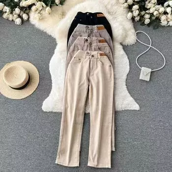 RUGOD новые пуговицы, весна-лето, тонкие прямые свободные повседневные брюки с высокой талией, женские брюки