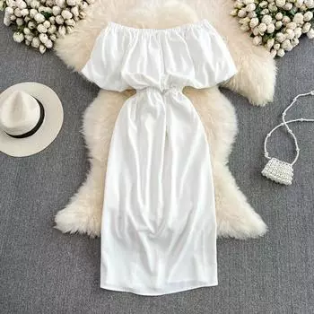 RUGOD облегающее платье с открытыми плечами и короткими рукавами на талии, лето 2022, модное пляжное платье для отдыха на море