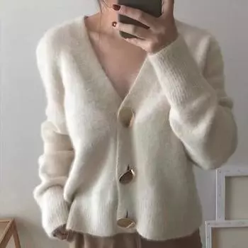 Тонкий кардиган с оригинальной застежкой One Size коричневый