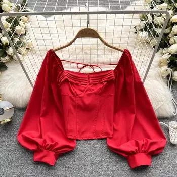 RUGOD однотонный короткий топ во французском стиле ретро, женский летний новый темпераментный квадратный воротник, универсальные литературные пышные рукава для самосовершенствования