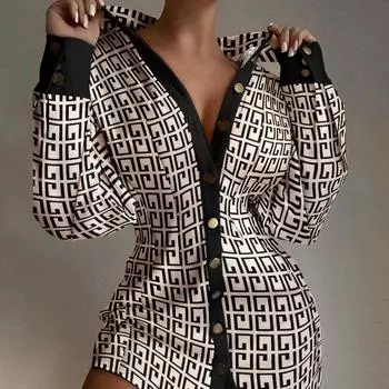 RUGOD Осенние новые модные женские рубашки с принтом на талии и пуговицами