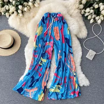 RUGOD Персонализированные плиссированные широкие брюки с принтом граффити. Женская осенняя одежда. Свободная и универсальная одежда, демонстрирующая тенденцию тонких брюк.