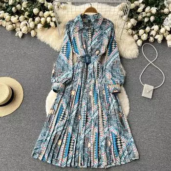 RUGOD платье с длинными рукавами и цветочным принтом, весна 2022, новое французское стильное ретро-платье с темпераментной талией, тонкое плиссированное длинное платье