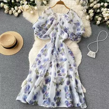 RUGOD Платье с пышными рукавами, летнее женское модное платье средней длины с принтом меньшинства «рыбий хвост»