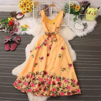 RUGOD праздничное платье с цветочным принтом, новинка лета 2022, высококачественное темпераментное французское платье без рукавов в иностранном стиле с v-образным вырезом One Size