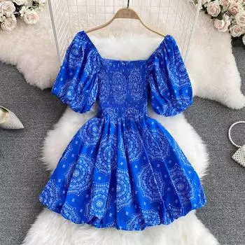 RUGOD Приморское праздничное платье в этническом стиле в стиле ретро с квадратным вырезом и короткими рукавами, темпераментное пышное платье трапециевидной формы, летнее