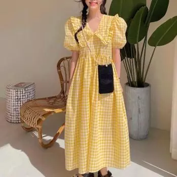 RUGOD Призрак Лошадь Девушка Клетчатый Кукольный Воротник Милое Платье