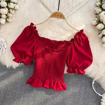 RUGOD пуловер с квадратным вырезом, женская рубашка, новинка весны 2022, облегающий и облегающий топ в западном стиле, милый топ с короткими пышными рукавами