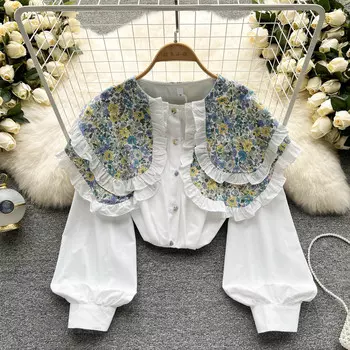 RUGOD Ранняя весна, новая корейская версия пасторального стиля, одежда для путешествий, праздничная однобортная дизайнерская рубашка с кукольным воротником и цветочным принтом