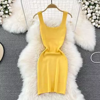 RUGOD Ретро Гонконгский аромат, шикарное сексуальное платье-жилет, эластичное облегающее короткое вязаное платье без рукавов, лето 2022