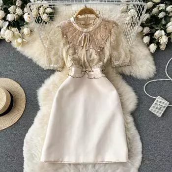 RUGOD, роскошное темпераментное платье в ретро-дворцовом стиле, лето 2022, новое банкетное вечернее платье с уменьшением талии, возрастное платье S бежевый