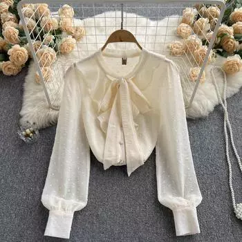 RUGOD Рубашка с рукавами-фонариками Топ Осенняя женская свободная и красивая маленькая рубашка с бантом