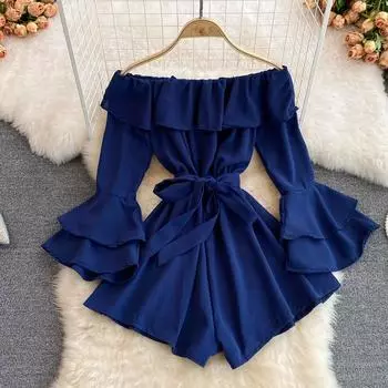 RUGOD Seaside Holiday одностороннее плечо с открытым плечом в виде листьев лотоса на шнуровке с закрытой талией, тонкие цельные брюки, модные широкие шорты