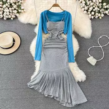 RUGOD Сексуальная Горячая Девушка Тонкая Сумка Хип-Слинг Платье Рыбий Хвост Из Двух Частей Высокой Талией Короткая Шаль Рубашка