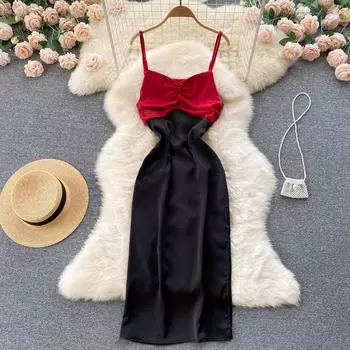 RUGOD сексуальное платье без бретелек для женщин, новинка 2022 года, летнее платье для девочек с контрастной цветной строчкой, длинное трендовое платье