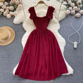 RUGOD сексуальное платье-бретелька с квадратным воротником, осеннее женское платье с талией