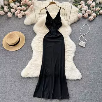 RUGOD сексуальное платье на подтяжках, осеннее женское облегающее маленькое черное платье на бедрах