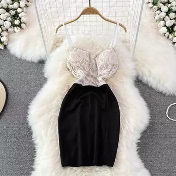 RUGOD сексуальное платье на подтяжках 2022 летняя мода топ без рукавов с кружевной строчкой облегающее обтягивающее платье без рукавов на бедрах