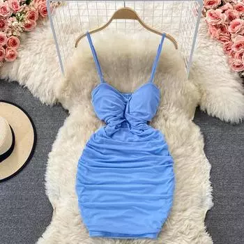 RUGOD сексуальное платье на подтяжках с открытой спиной для девочек, новое летнее синее короткое платье 2022 года M