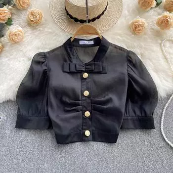 RUGOD Сексуальный французский нишевый топ в стиле ретро в европейском и американском стиле 2022, весенне-летний новый дизайн, черная рубашка с лацканами с вышивкой