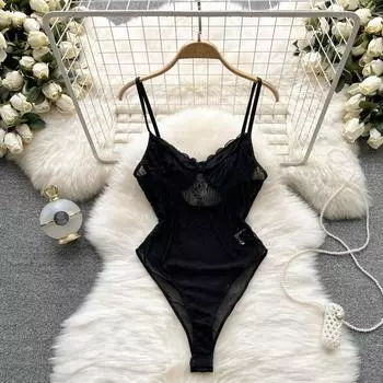 RUGOD сексуальный стиль ночного клуба черные подтяжки внутренняя рубашка облегающий облегающий вышивка полый прозрачный комбинезон топ