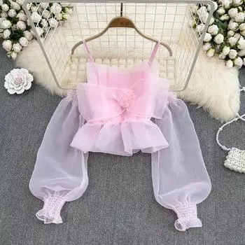 RUGOD шифоновая рубашка с объемным бантом и рюшами на талии, женская шикарная облегающая рубашка в стиле вестерн, летний топ на подтяжках