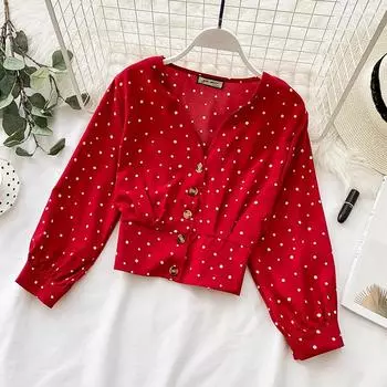 RUGOD Шифоновые женские блузки однобортные элегантные летние топы в стиле бохо в стиле шик Fashion Modis One Size красный