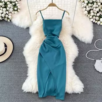 RUGOD синее платье на подтяжках, новинка лета 2022, сексуальное темпераментное легкое платье в знакомом стиле с высокой талией, тонкая отпускная сумка с разрезом, хип-платье