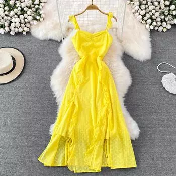 RUGOD Sweet Tea Break платье летнее пляжное праздничное пляжное платье без рукавов с высокой талией и вышивкой женское платье с полыми разрезами