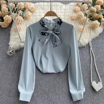 RUGOD Свободная женская рубашка с длинным рукавом, осенняя женственная шикарная маленькая рубашка с бантом и узлом