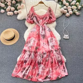 RUGOD Tea Break Цветочное платье Женская летняя темпераментная модная юбка трапециевидной формы Праздничная пляжная юбка