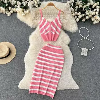 RUGOD Топ, маленький камзол, костюм-двойка, женская летняя трикотажная юбка средней длины с высокой талией