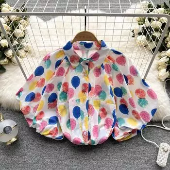 RUGOD топ с цветочным принтом, женская дизайнерская ниша с рукавами-фонариками, лето 2022, новая корейская версия, дизайнерская рубашка с короткими рукавами и темпераментом