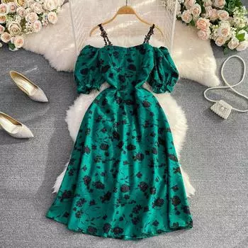 RUGOD Топ-топ с цветочным принтом, юбка-подтяжка с высокой талией, тонкое платье трапециевидной формы без рукавов с талией